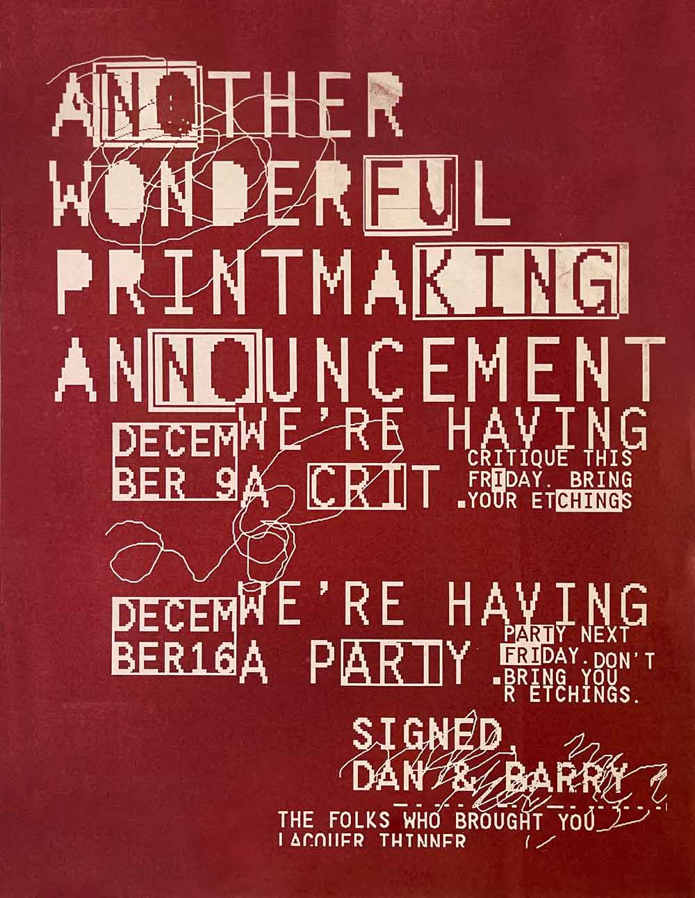 Printmaking Party & Crit Poster, 1988