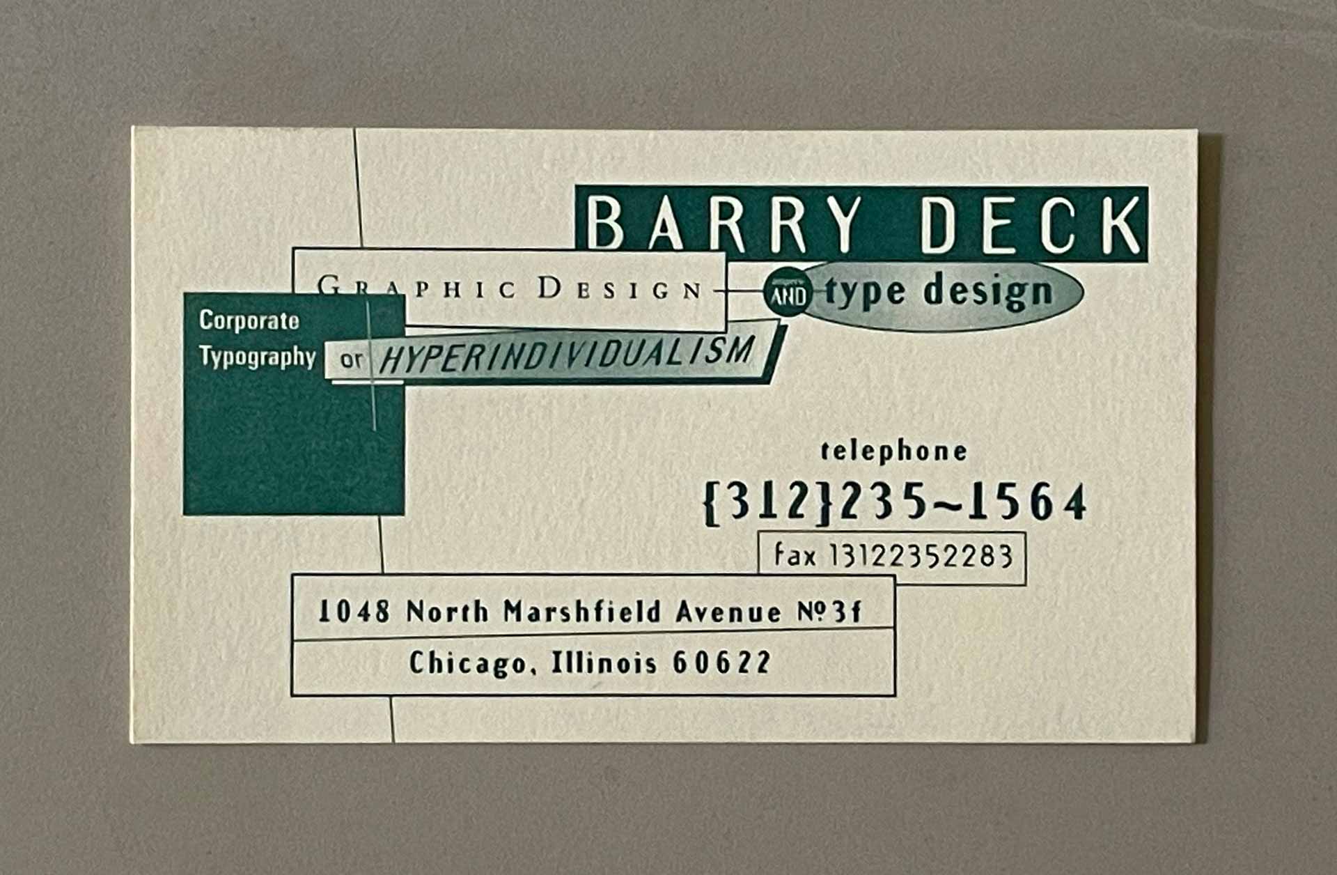 Barry Deck hyperindividualism business card from 1991