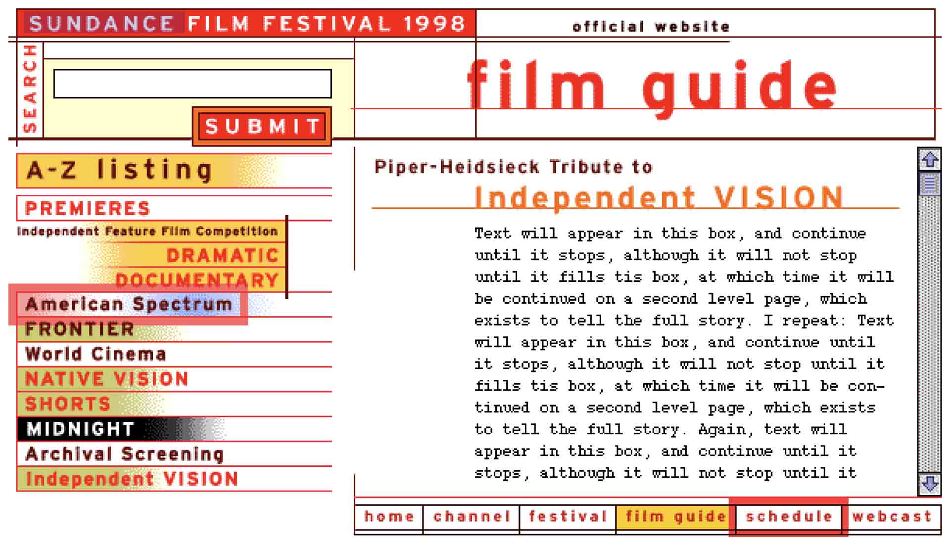 Sundance Film Festival Website film guide
