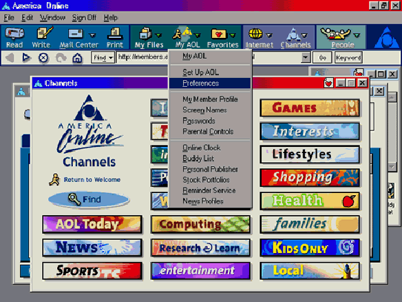 Screen shot of vintage AOL